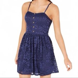 BCX Navy Blue Floral Lace Button Front Dress